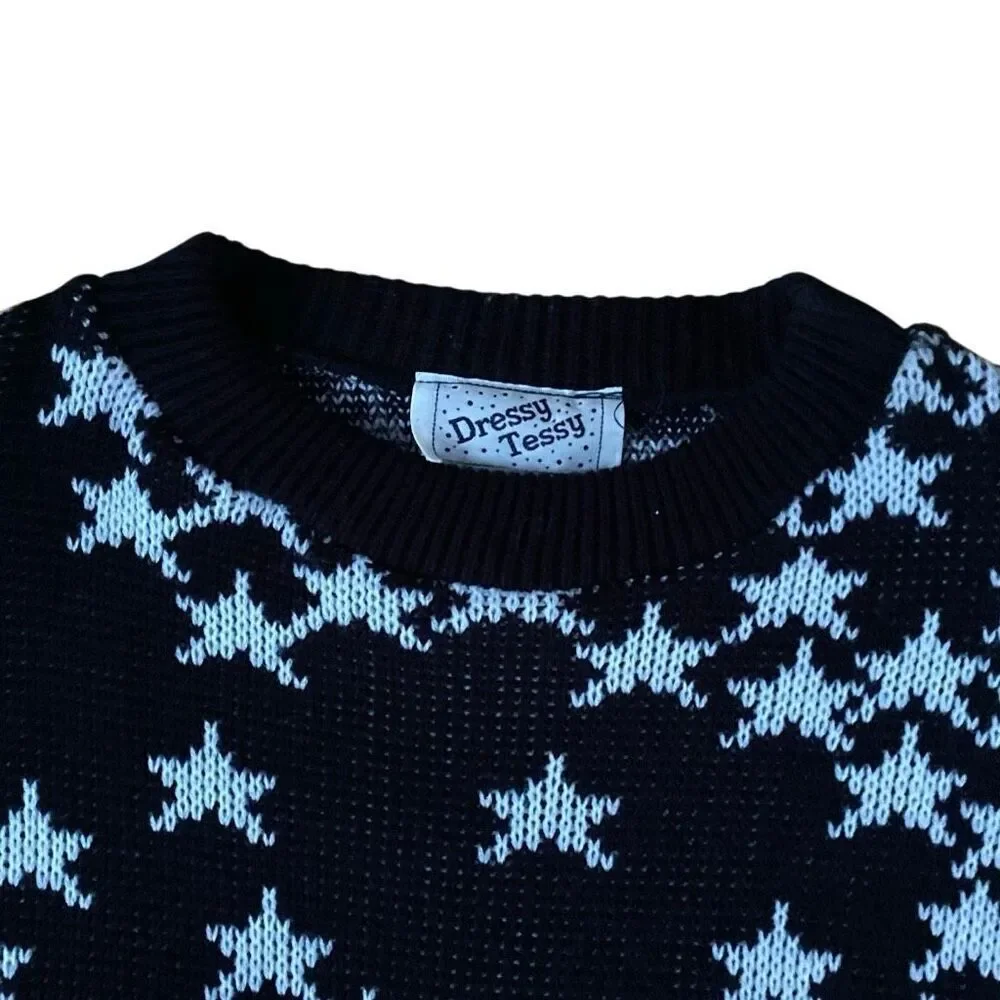 Vintage VTG 1980s Dressy Tessy New Wave Stars Pattern Sweater Dress S Granny